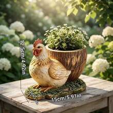 1pc Country Style Hen Tree Stump Planter, Garden Decor, Balcony Succulent Pot Gift - A - View 3