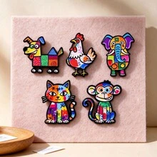 Cartoon Graffiti Animal Enamel Brooch, Cute Dog Cat Monkey Elephant Rooster Lapel Pin, Colorful Patchwork Badge For Backpack Jacket Hat, Lovely Gift - Multicolor - View 2