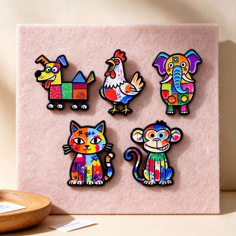 Cartoon Graffiti Animal Enamel Brooch, Cute Dog Cat Monkey Elephant Rooster Lapel Pin, Colorful Patchwork Badge For Backpack Jacket Hat, Lovely Gift