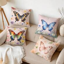 4pcs/1pc Pink Butterfly Floral Pattern Pillow Case Without Insert, Single-Sided Printed Pillow Case, Suitable For Living Room Bedroom Home Decor, All-Season Pillow Case - Multicolor - View 10