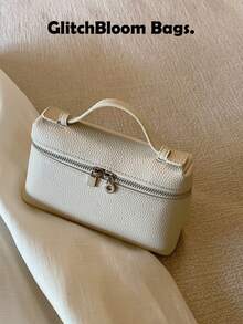 Minimalist Leather Hobo Bag | Metal Lock Handbag Lunch Box Bag Cloud Bag Simple Retro Handbag Small Crossbody Bag Soft Leather Popular Small Square Bag - White - View 2