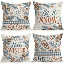 4pcs/1pc Christmas Pine Branch & Pine Cone Plaid Pattern Pillow Case, Single-Sided Printed Pillow Cover, Suitable For Living Room, Bedroom, Home Decor, All-Season Pillow Case - Multicolor - View 2