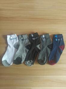 5/10 Pairs Men's Breathable Sports Socks, Fashion Letter Print High Elasticity Outdoor Running Socks - Multicolor - View 20