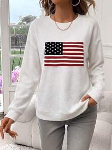 Plus Size Women's Leopard Print Christmas Tree & Heart Print Crew Neck Pullover Knit Sweater, Loose Long Sleeve Top - White - View 6