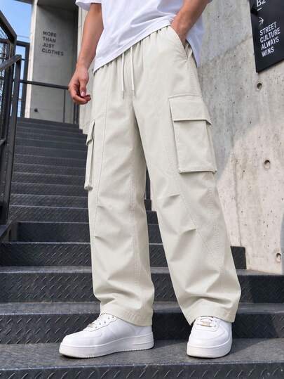 1pc Boys' American Vintage High Street Sports Outdoor Multi-Pocket Cargo Straight Leg Pants