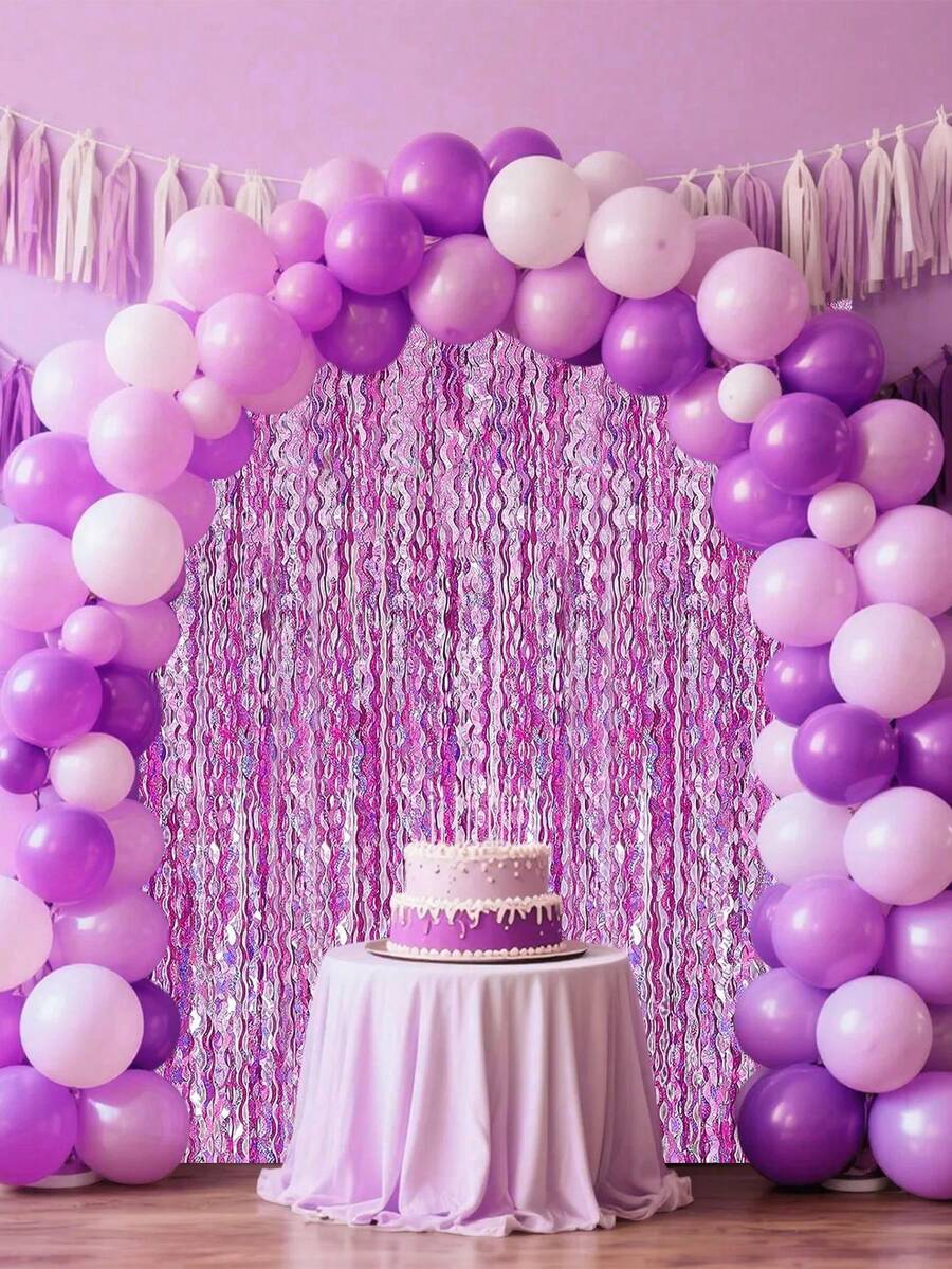 1/2/4pcs Pink Wavy Metallic Foil Tinsel Curtain Backdrop Wall Sequin ...
