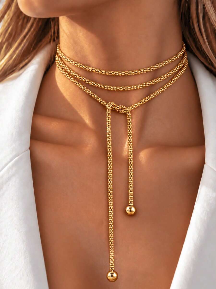 1pc Minimalist Long Chain Women's Necklace, Ball Pendant Necklace, Exaggerated Style Jewelry Accessory - Yellow Gold - View 1