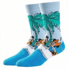 Disney Official Licensed Mickey & Minnie Mouse Beach Surf Print Crew Socks, Women Cute Tropical Coconut Tree Mid-Calf Cotton Socks - Style Random - View 2