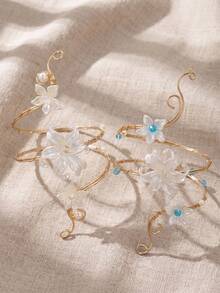2pcs/Set Ethereal Floral Spiral Arm Cuff, Gold Wire Pearl Crystal ...