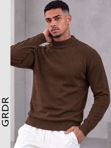 GRDR Autumn/Winter New High Neck Soft Pullover Sweater, Casual Knit Top Warm Base Layer - Brown - View 5