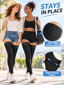 Cofoe 1 Pair Grade 2 Compression Stockings, Over-The-Knee, 23-32 MmHg Pressure, Open-Toe Design, Unisex - Black - View 5