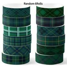 6 Rolls Random Dark Green Plaid Pattern Mini Washi Tape, DIY Scrapbook Decoration Washi Tape, Photo Album Scrapbooking Tape Material - 6 Rolls Random - View 6
