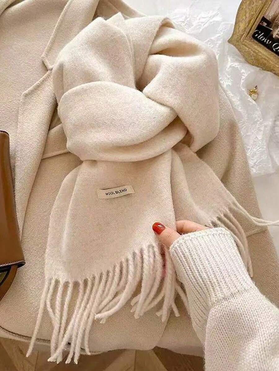 AutumnWinter Korean Style Solid Color Tassel Women's Scarf, High-End Warm Knitted Neck Warmer - Multicolor - View 1