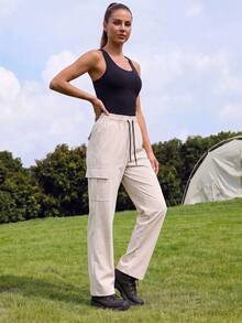 2026 New Spring/Autumn Women's Outdoor Sports Cargo Pants Straight Leg Hiking Trekking Long Pants - Apricot - View 2