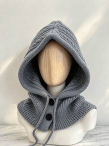1pc Women's Solid Color Button Pullover Hat, New Winter Style, Thickened Warm Balaclava Hat, Minimalist Street Style, Plush, Unisex, Machine Washable, Suitable For Autumn/Winter Daily Wear, Walking, Shopping - Multicolor - View 3