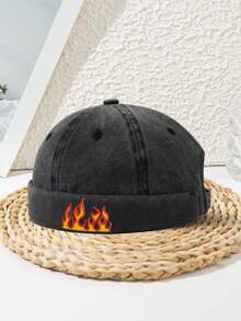 1pc/2pcs Unisex New Embroidery Flame Cool Brimless Baseball Cap, Vintage Sun Protection Baseball Hat, Outdoor Fashion Minimalist Landlord Hat, Adjustable Ponytail Baseball Cap - A - View 2