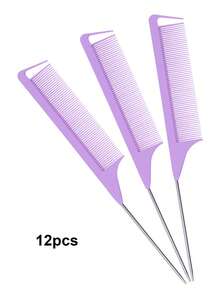 Professional Tail Comb Set, Includes Tail Comb, Parting Comb, Stainless Steel Tail Comb, Anti-Static Comb, Braiding Comb, Fine Tooth Tail Comb, Highlight Comb, Multi-Functional, Suitable For Normal Hair, Candy Color Hair, Ideal For Bridal Hairstyles, Hair Salons, Salons And Home Use. - Multicolor - View 33