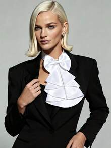 1pc White Satin Bow Fake Collar, Detachable Ruffled Decorative Collar, Elegant Preppy Style Collar Accessory For Shirts & Daily Outfits - A - View 4