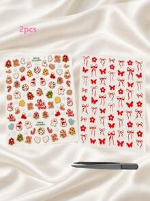 2/1pc Christmas Warm Tone Face Decoration Sticker Set, Nail Stickers Set, Gingerbread Man, Snowman, Candy, Sock Pattern Facial Decoration Sticker Set With Tweezers, Holiday Party Makeup Accents, Face Stickers - Multicolor - View 13