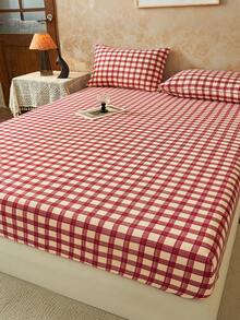 3 Pieces Bedding Set, Vintage Red And White Plaid Pattern, Soft And Comfortable Bedding Including 1 Fitted Sheet And 2 Pillowcases, No Filling, Suitable For Dorm, Bedroom, Home Use, Multiple Size Options - Red and White - View 2