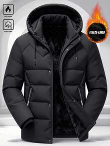 1pc Men's Autumn/Winter Casual Sports Jacket With Fashionable Large Pockets, Detachable Hood, Thick Thermal Lining, Suitable As Gift For Father, Husband, Friend - Black - View 4