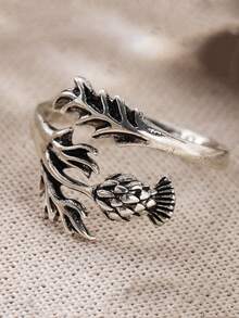 YOYO Women's Vintage Floral Adjustable Open Ring, Suitable For Daily Commute And Date Accessories - Antique Silver - View 7