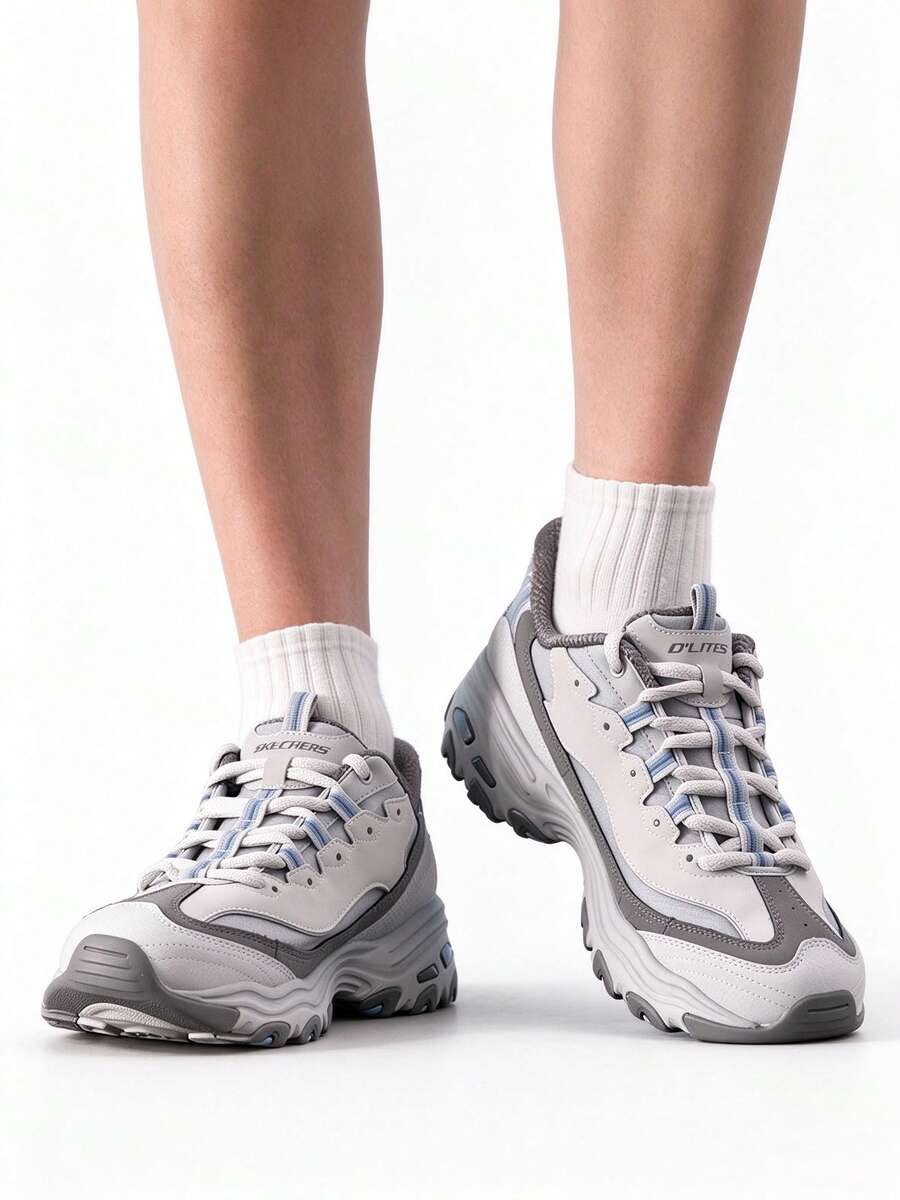 Skechers D'LITES Men's Platform Dad Shoes Wavy Thick Sole Casual Sneakers For Commuting And Streetwear - Light Grey - View 1