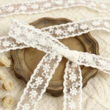 White Floral Mesh Lace Gift Wrapping Ribbon, Vintage Romantic Pastoral Style Lace Trim, Suitable For Gift Wrapping, Hair Bows, Bouquet Wrapping, Wedding Handmade Crafts - Multicolor - View 2