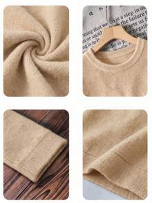 Women's Plus-Size Sweater Featuring A Design Of Four Little Christmas Kittens; A Long-Sleeved, Crew-Neck Style-Perfect For Autumn And Winter Outfits. - Apricot - View 8