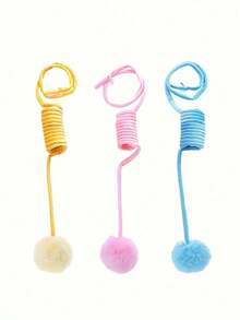 3pcs Suction Cup Spring Fur Ball Cat Toys, Retractable Elastic Rope Cat Teaser Wand, Bowknot Plush Ball Cat Self-Entertainment Toy, Durable Bite-Resistant Boredom Relief Interactive Toy, Suction Cup Fixed Automatic Cat Teaser, Kitten And Adult Cat Teething And Play Pet Supplies - Multicolor - View 10
