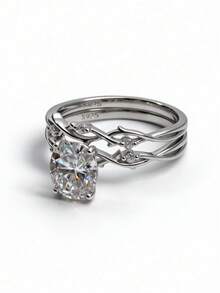 2ct Branch Design Oval Moissanite Double Layer Ring S925 Sterling Silver Bohemian Style Unique Branch Fork Design Ring - 2ct Moissanite - View 7