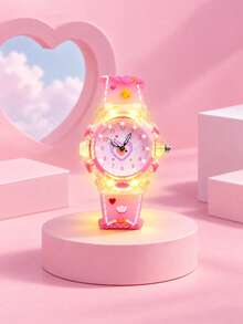 Girls Heart Magic Arrow Decor, Dreamy Princess Children's Glowing Watch, Daily Wear Accessory, Birthday Christmas Gift - Pink - View 3