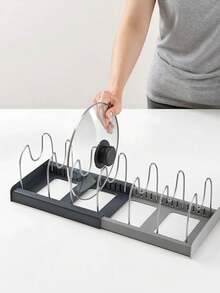 Expandable Pot Lid Storage Rack, Kitchen Countertop Organizer, Suitable For Placement Beside Stove, Sink, And Prep Counter. The Rack Can Be Freely Stretched And Adjusted In Length, Allowing Pot Lids And Cutting Boards To Be Slotted Into Metal Dividers For Vertical Storage. Washed Pot Lids Can Be Placed Directly On The Rack For Draining And Ventilation, Preventing Water Accumulation And Water Stains. Neatly Organizes Various Sizes Of Pot Lids And Cutting Boards, Saving Countertop Space And Making Them Easy To Access. Say Goodbye To Cluttered Countertops And Enjoy Easier Kitchen Management During Daily Cooking And Meal Prep - Multicolor - View 5