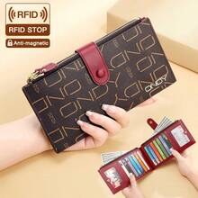 ONDY Ultra-Thin Double Fold Christmas Long Wallet For Women, Clip-On Card Holder Wallet, Snap Closure - 16 Independent Card Slots, Includes Transparent Driver's License Window, Two Zippered Main Compartments - Can Hold Phone, Faux Leather Material, Organized Storage For Cards/Cash, Business/Commute/Unisex Practical Coin Purse - Multicolor - View 14