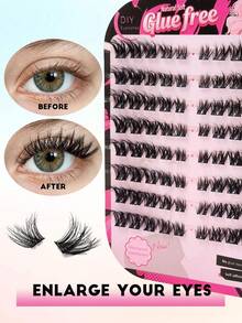 80pcs D Curl Cat Eye Kitten Eye Natural Looking Glue-Free Soft& Lightweight More Convenient Crossed Lashes For Beginners,Individual Adhesive-Free False Eyelash Lashes,Self Adhesive Fake Lashes - D - View 3