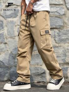 Men's Spring/Summer Lightweight Outdoor Hiking Pants, Multi-Pocket Drawstring Cargo Pants, Non-Stretch Fabric, Recommended To Buy One Size Up, Suitable For Travel, Hiking, Fitness Activities - Khaki - View 1
