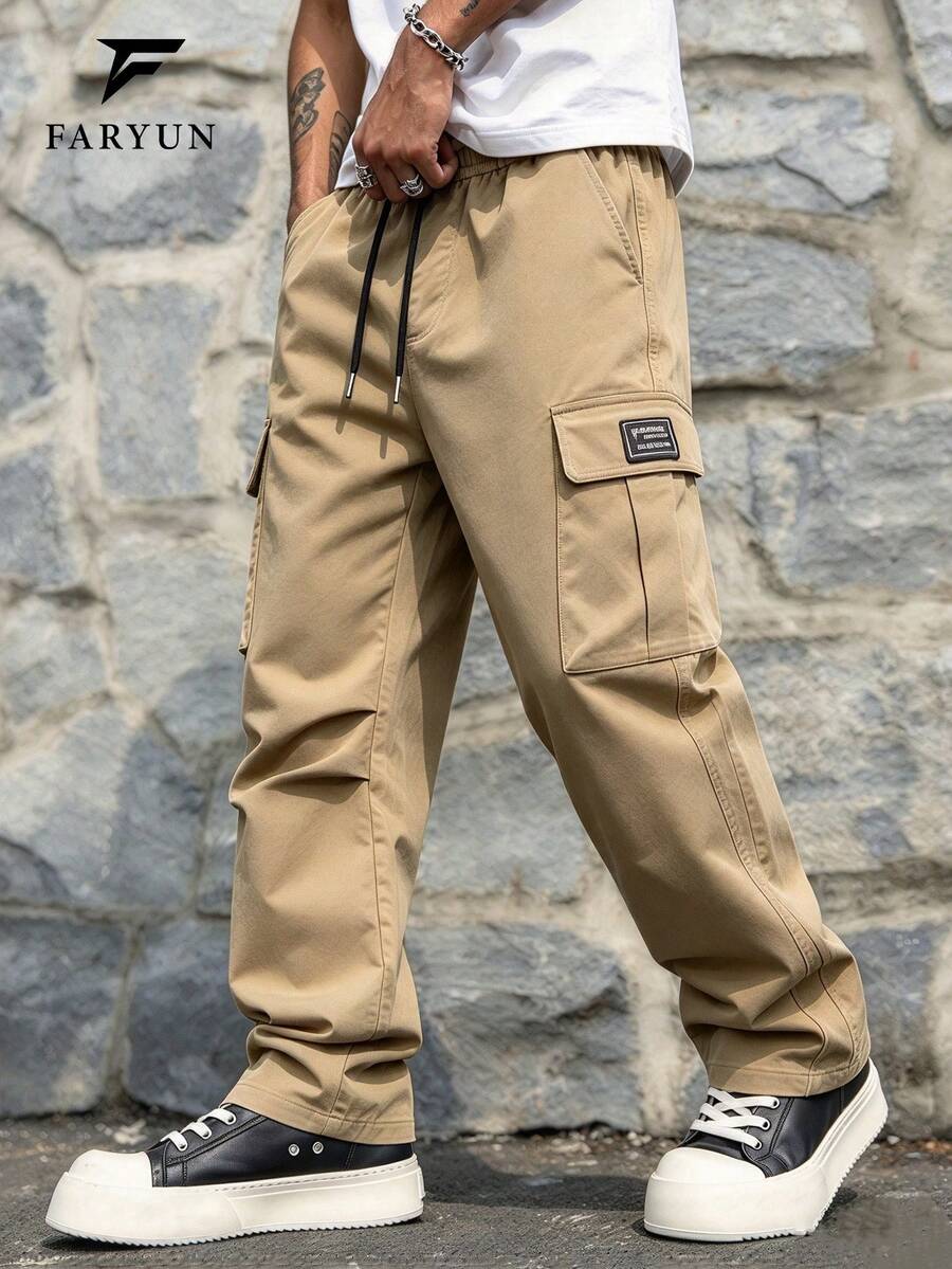 Men's Spring/Summer Lightweight Outdoor Hiking Pants, Multi-Pocket Drawstring Cargo Pants, Non-Stretch Fabric, Recommended To Buy One Size Up, Suitable For Travel, Hiking, Fitness Activities - Khaki - View 1