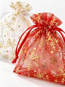 Red & White Snowflake Organza Drawstring Gift Bags - Ideal For Jewelry And Party Favors - Perfect For Weddings, Christmas, Holiday Celebrations And Christmas Decor - Multiple Styles - View 5
