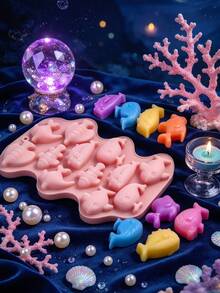 12-Cavity Ocean Creature Shaped Silicone Soap Mold, 3D Dolphin Whale Fish Mixed Design, Easy Release Non-Stick Reusable, DIY Handmade Soap Essential Oil Soap Bath Soap Tool, Ocean Theme Birthday Party Beach Summer Theme Event Party Favor, Home Craft Studio Essential Mold - A - View 1