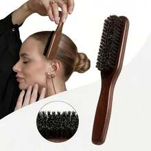 1/2pcs Boar Bristle Hair Brush, Moderate Softness, Smooths Frizz, Creates Silky Hair, Easy To Style, Unisex Wooden Handle Hair Comb, Essential For Back To School And Travel, Perfect Gift For Birthday And Graduation - Multicolor - View 10