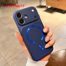 金屬框架極光磁吸手機殼，適用於 iPhone 18 Pro Max 18 Pro，奢華 PU 皮革荔枝紋防指紋硬殼，兼容 17 Pro Max 16 Pro Max 15 14 Plus 13 Pro Max 12 11，18 & 17 系列大窗蓋 - 深藍色 - 查看 4