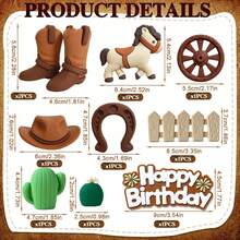 1pc/10pcs Denim Cowboy Boots & Hat Pony Cake Decor, Cowboy Cake Decorations, Cowboy Hat And Boots Cactus Cake Toppers, Western Cowboy Birthday Shower Party Western Theme Party Decor Supplies - Multicolor - View 3