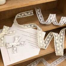 White Floral Mesh Lace Gift Wrapping Ribbon, Vintage Romantic Pastoral Style Lace Trim, Suitable For Gift Wrapping, Hair Bows, Bouquet Wrapping, Wedding Handmade Crafts - Multicolor - View 3