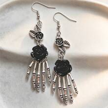 1 Pair Unique Realistic Human Skull Skeleton Detachable Earrings For Women, Suitable For Halloween Party - Black - View 3