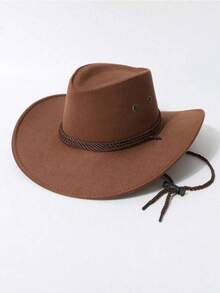 Unisex Vintage Western Cowboy Hat, Wide Brim Faux Suede Cowgirl Hat, Windproof Rope Design Retro Hat For Festival Outdoor Daily Wear - Multicolor - View 4