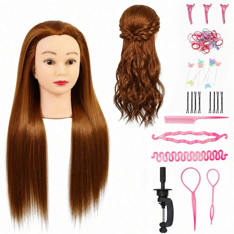 26 Inch Synthetic Fiber Mannequin Head For Braiding, Styling, Cutting, Beauty Practice, With Clamp Stand, Suitable For Makeup Training And Styling Accessories, Beginner Friendly - View 1