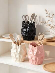 Pink Wavy Tableware Storage Rack Decorative Kitchen Organizer Holder For Spatula, Spoon, Fork, Chopsticks Minimalist Aesthetic Countertop Storage Basket Dining Room Use Cute Asymmetrical Vase Style Display Stand Single Piece Home Decor Ornament - Multicolor - View 5