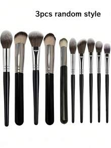 3pcs Professional Makeup Brush Set, Ultra Soft Synthetic Bristles, Foundation Powder Blush Eyeshadow Blending Brushes, Full Face Makeup Tools Suitable For Makeup Beginners - Multicolor - View 10