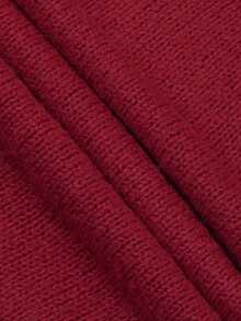 Women's Fall 2 Pieces Knit Set, Burgundy Long Sleeve Sweater With Hollow Out Metal Buckle Shawl - Red - View 4