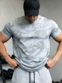 1PC Men's Summer Camouflage Thin Quick-Dry T-Shirt Top Outdoor Sports Short Sleeve - Light Grey - View 2